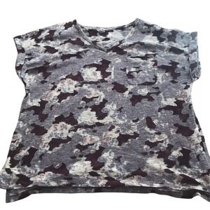 Camo Print V Neck‎ Tee Top Pocket Detail Short Sleeve Casual READ